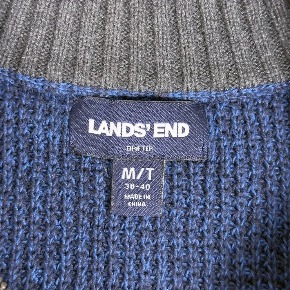Lands End Drifter Mens M Tall Blue Waffle Knit Quarter Zip